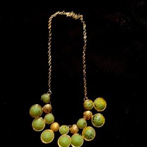Vintage Gold Tone Chain Faux Green Stone Statement Necklace Fashion Jewelry